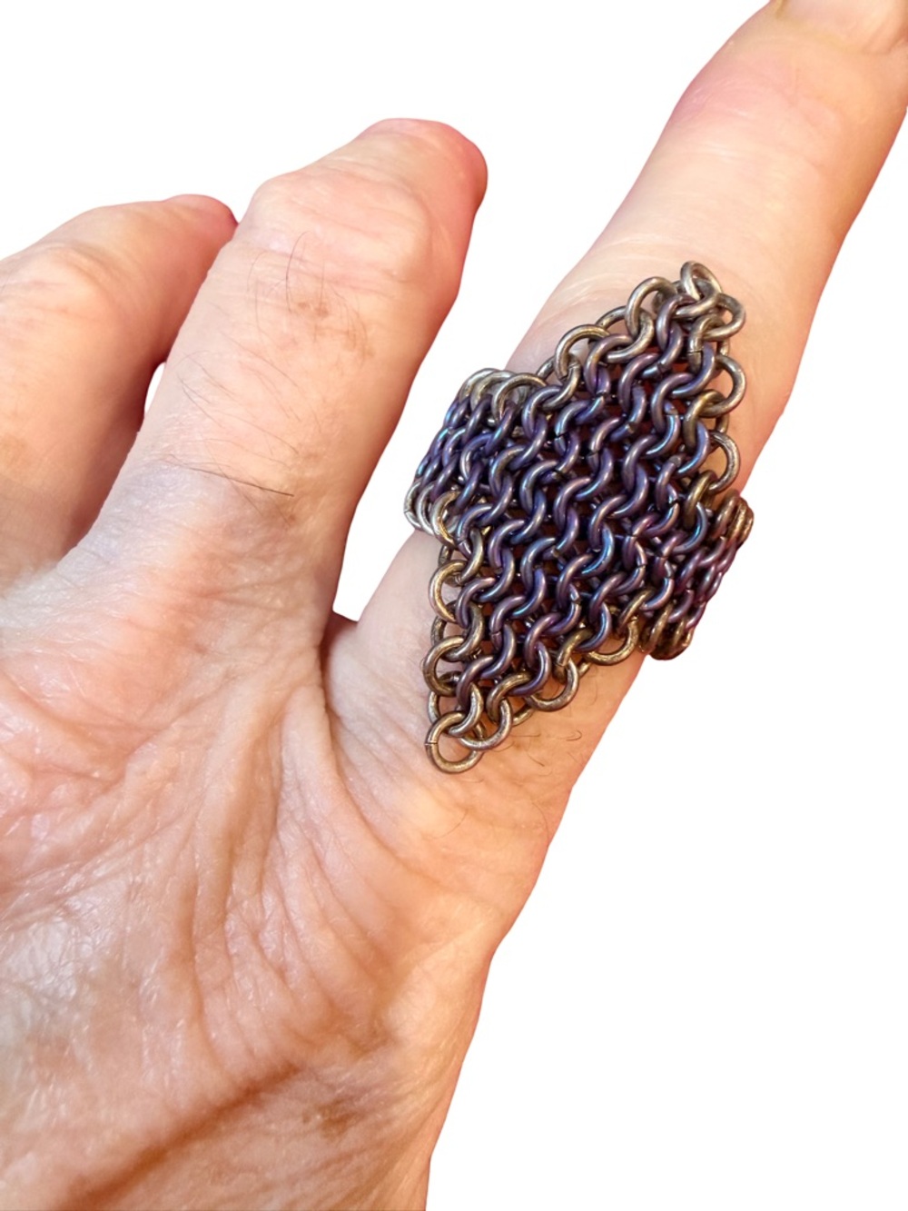 UNISEX CUSTOM ORDERED silver Purple-Toned Chainmail Ring - Statement 8-1/2
